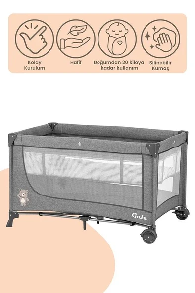 Gulz Lindo Park Yatak Oyun Parkı Bebek Beşik 70x120 Cm - 6