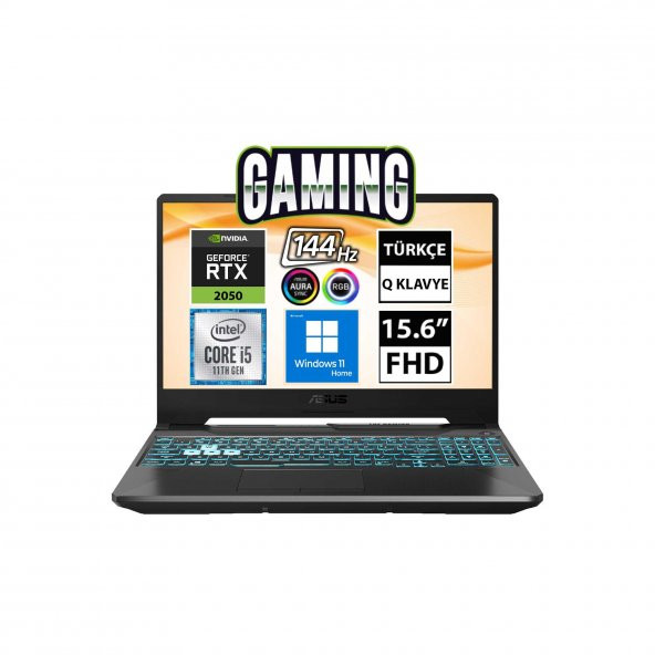 Asus TUF Gaming F15 FX506HF-HN028W08 i5-11400H 32GB 512SSD+1TBSSD RTX2050 15.6" FullHD W11H Taşınabilir Bilgisayar