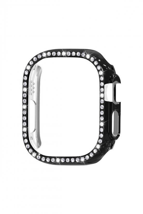 Apple Watch Ultra 49mm Uyumlu Çerçeveli Kasa Korumalı Swarovski Taşlı Kılıf Sert - 1
