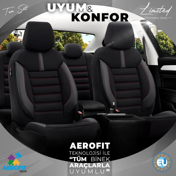 Otom Limited Design Ekstra Destekli Oto Koltuk Kılıfı  Siyah-Kırmızı - 3