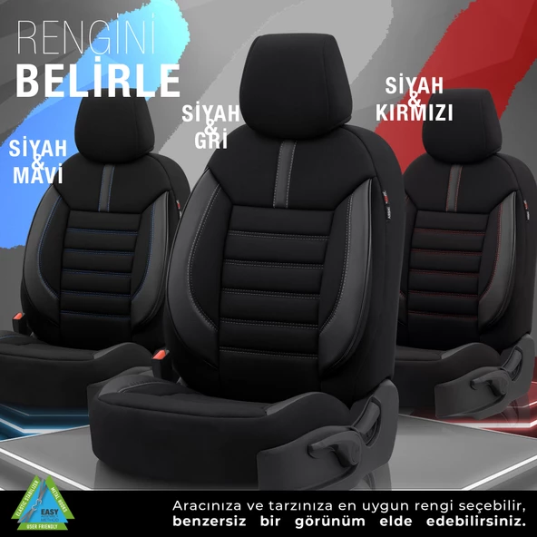 Otom Limited Design Ekstra Destekli Oto Koltuk Kılıfı  Siyah-Mavi - 6