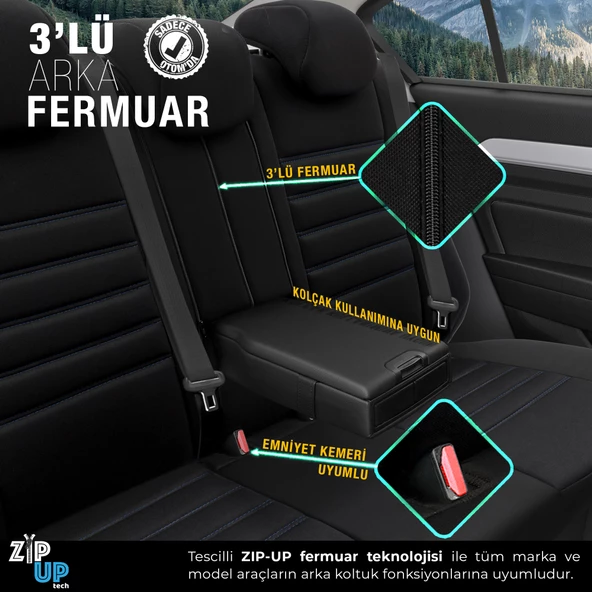 Otom Limited Design Ekstra Destekli Oto Koltuk Kılıfı  Siyah-Mavi - 5