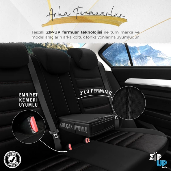 Otom Iconic Design Ekstra Destekli Oto Koltuk Kılıfı  Siyah-Taba - 4