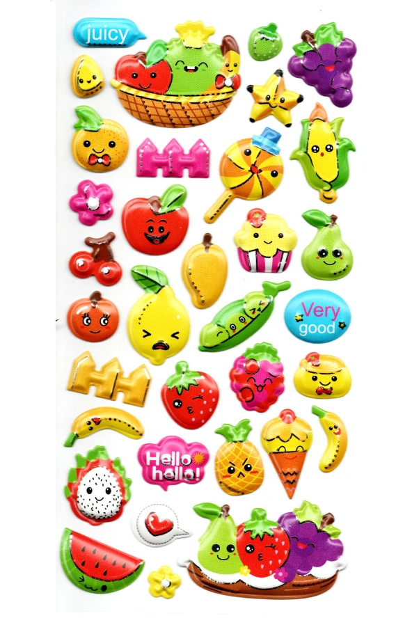 Sticker Kabartmalı Stiker Defter, Planlayıcı Etiket (limlra-040) - 17X9 cm - Meyveler