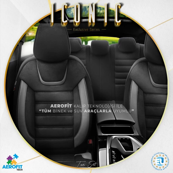 Otom Iconic Design Ekstra Destekli Oto Koltuk Kılıfı  Siyah-Gri - 2
