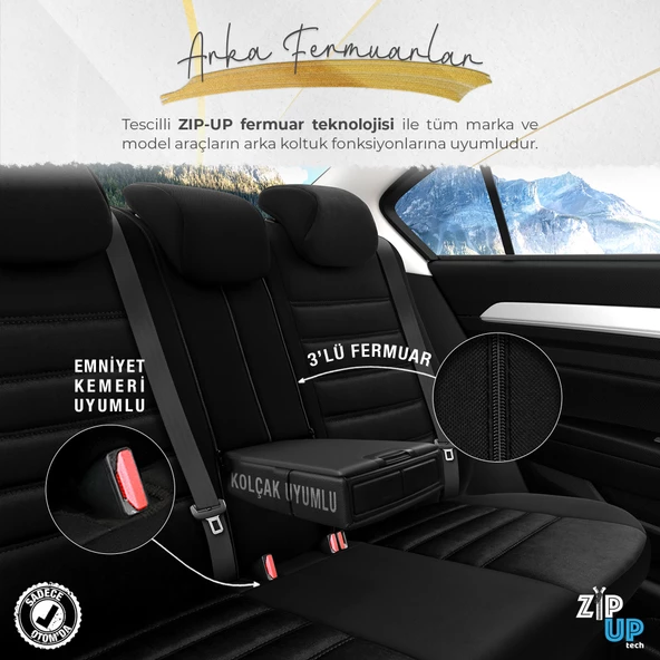 Otom Iconic Design Ekstra Destekli Oto Koltuk Kılıfı  Siyah-Gri - 4