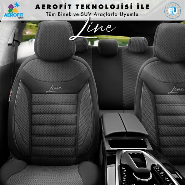 Otom Line Design Ekstra Destekli Oto Koltuk Kılıfı  Siyah-Gri - 3