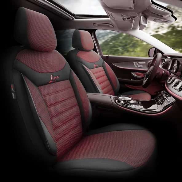Otom Line Design Ekstra Destekli Oto Koltuk Kılıfı Siyah-Bordo - 2