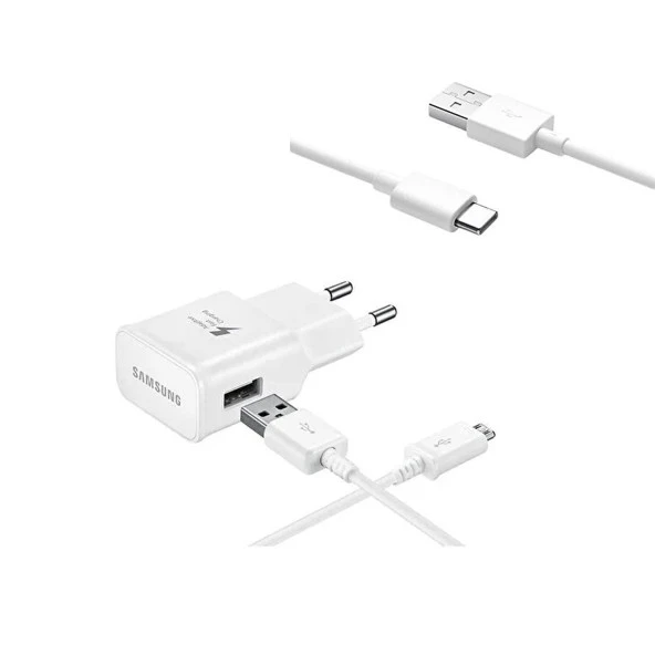 Samsung Huawei Y6 Prime 2019 İle Uyumlu TA20 Micro & Type-C Kablolu 15W Hızlı Şarj Aleti Beyaz (Samsung Türkiye Garantilidir) - Resim 2