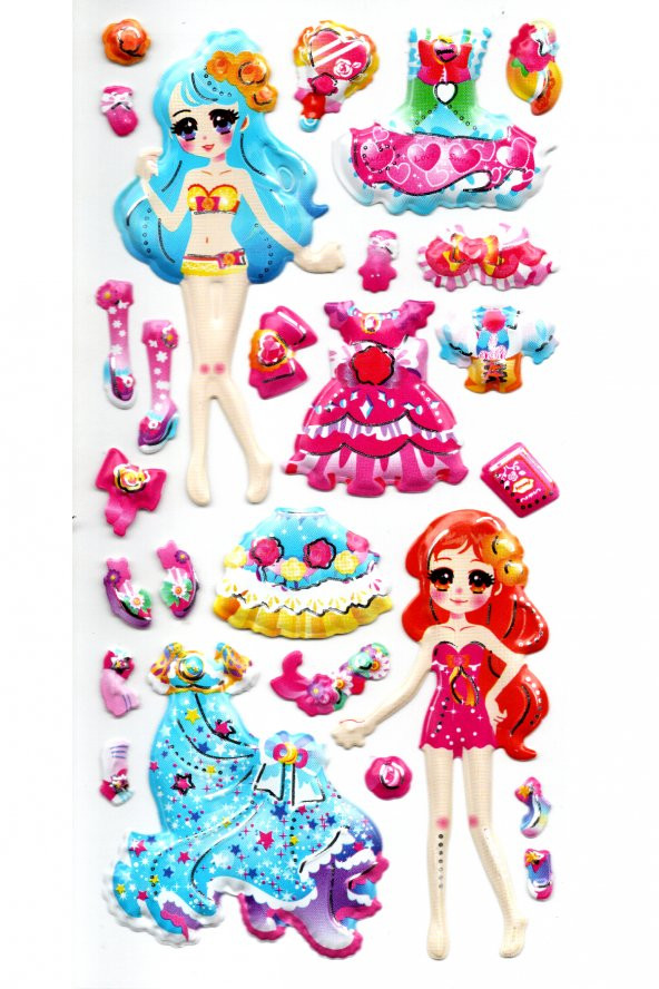 Sticker Kabartmalı Stiker Defter, Planlayıcı Etiket (limlra-020) - 17X9 cm - Giydirme Kız Mavi ürün görseli 1