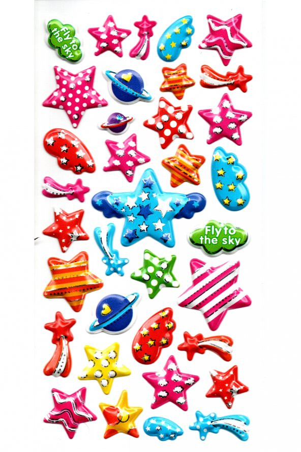 Sticker Kabartmalı Stiker Defter, Planlayıcı Etiket (limlra-015) - 17X9 cm Parti Yıldızları