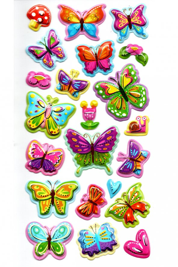 Sticker Kabartmalı Stiker Defter, Planlayıcı Etiket (limlra-007) - 17X9 cm - Kelebekler