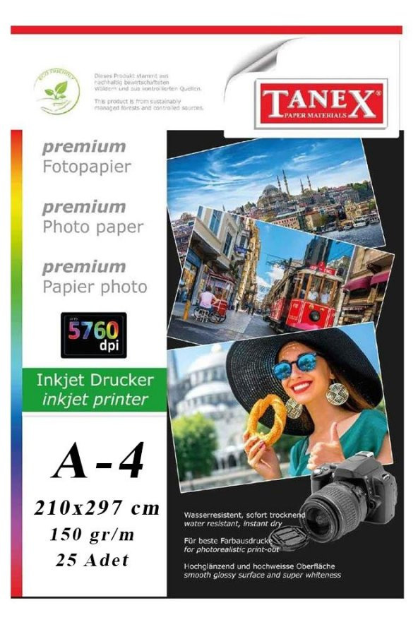 Fotoğraf Baskı Kağıdı A-4 150 Gr/m2 25li 1 Paket A4 Fotoğraf Kağıdı Ofis Ve Ev Tipi Mürekkepli Yazıcılar İçin - 1