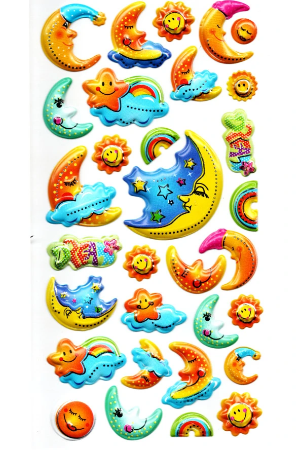 Sticker Kabartmalı Stiker Defter, Planlayıcı Etiket (limlra-001) - 17X9 cm - Sevimli Ay
