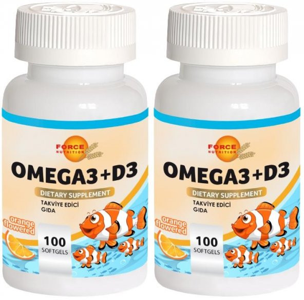 Force Nutrition Omega 3 Balık Yağı Vitamin D3 Vitamini 2x100 Softgel Portakal Aromalı