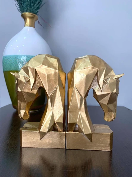 KİTAP TUTUCU KÜBİK AT FİGÜRLÜ 2 Lİ GOLD  RENKLİ