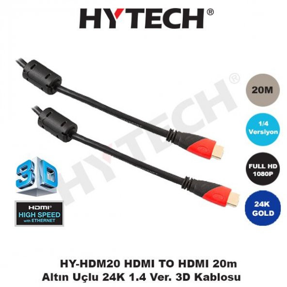 HYTECH - HDMI TO HDMI 20m Altın Uçlu 24K 1.4 Ver. 3D Kablosu HY-HDM20