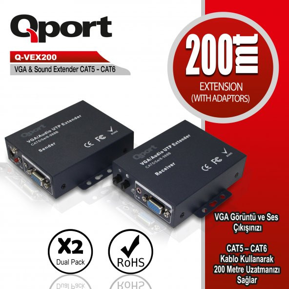 (Q-VEX200) 200 METRE CAT5/CAT6 VGA EXTENDER DONUSTURUCU 2lı PAKET