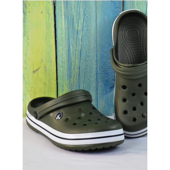 Crocs Yeşil Unisex Crocband Kenarı Beyaz Çizgili Terlik 11016 - 2