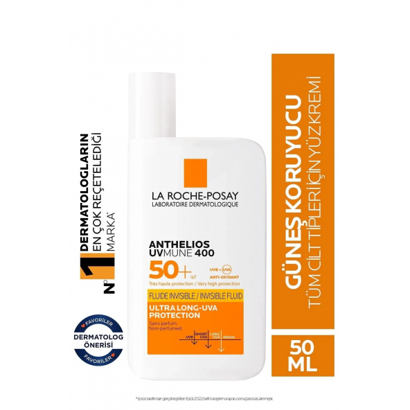 La Roche Posay Anthelios Uvmune Fluid Spf 50 Tüm Ciltler Için Yüksek Korumalı Yüz Güneş Kremi 30162662