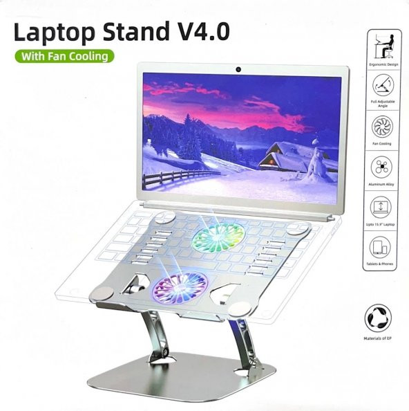 Katlanabilir 3 Kademe Fan Ayarlı Tablet MacBook Notebook Sehpası LT01 - 5