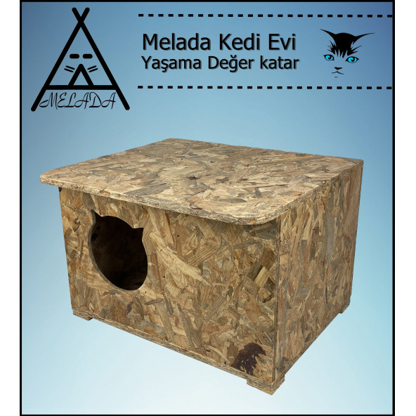 Melada Kedi Evi Dış Ortam Uygun Ahşap Kedi Evi OSB 50x35x30 cm