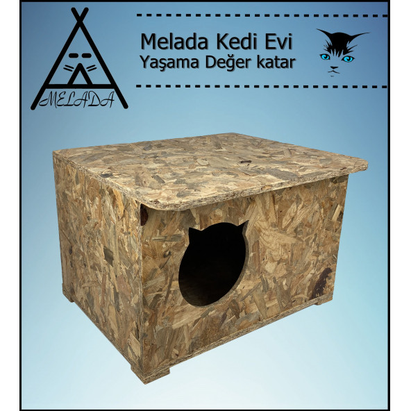 Melada Kedi Evi Dış Ortam Uygun Ahşap Kedi Evi OSB 50x35x30 cm - 4