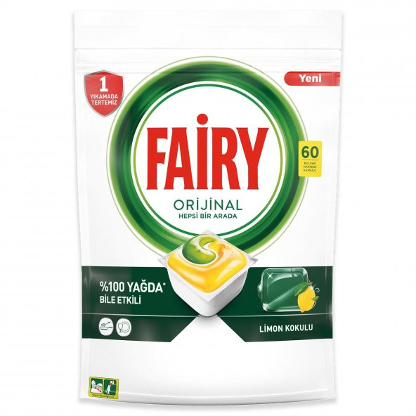 Fairy Hepsi Bir Arada 60 Yıkama Bulaşık Makinesi Deterjanı Kapsülü/Tableti Limon Kokulu