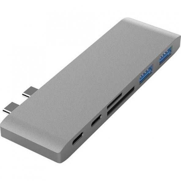 Polham 6 İn1 Usb-C Hub Daul USB 3.0 Type-C Şarj Dönüştürücü Flash Bellek Hafıza Kartı Okuyucu