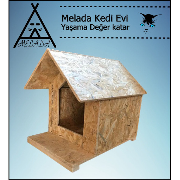 Melada Kedi Evi Dış Ortam Uygun Ahşap Kedi Evi OSB 45x40x40 cm