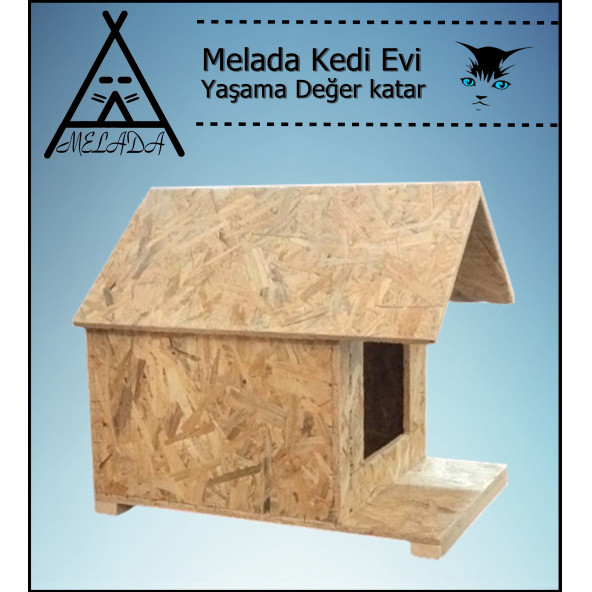 Melada Kedi Evi Dış Ortam Uygun Ahşap Kedi Evi OSB 45x40x40 cm - 2
