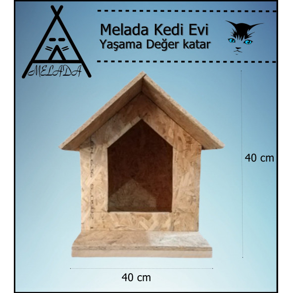 Melada Kedi Evi Dış Ortam Uygun Ahşap Kedi Evi OSB 45x40x40 cm - 3