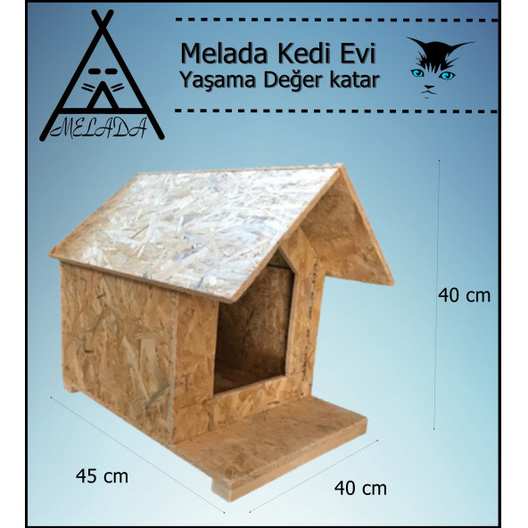 Melada Kedi Evi Dış Ortam Uygun Ahşap Kedi Evi OSB 45x40x40 cm - 4