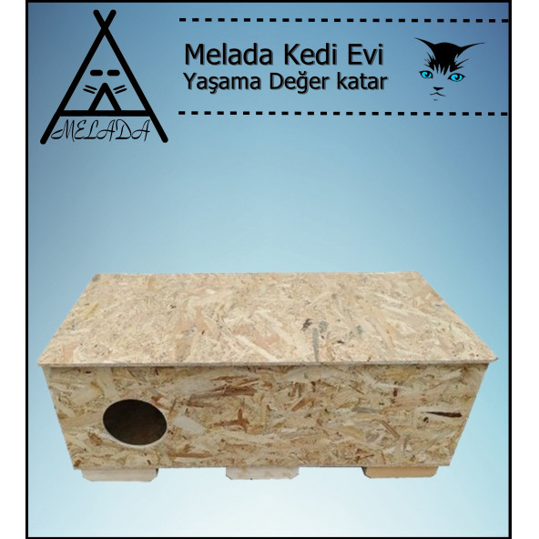 Melada Kedi Evi Dış Ortam Uygun Ahşap Kedi Evi OSB 100x50x40 cm