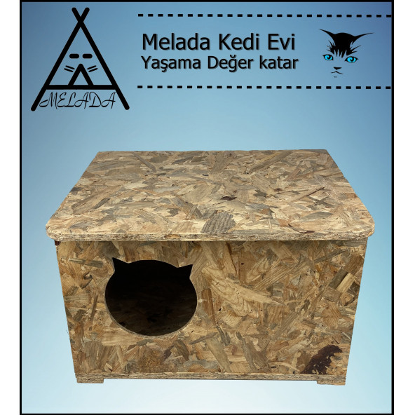 Melada Kedi Evi Dış Ortam Uygun Ahşap Kedi Evi OSB 60x45x40 cm - 3