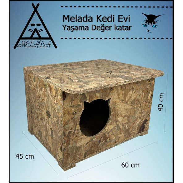 Melada Kedi Evi Dış Ortam Uygun Ahşap Kedi Evi OSB 60x45x40 cm - 4