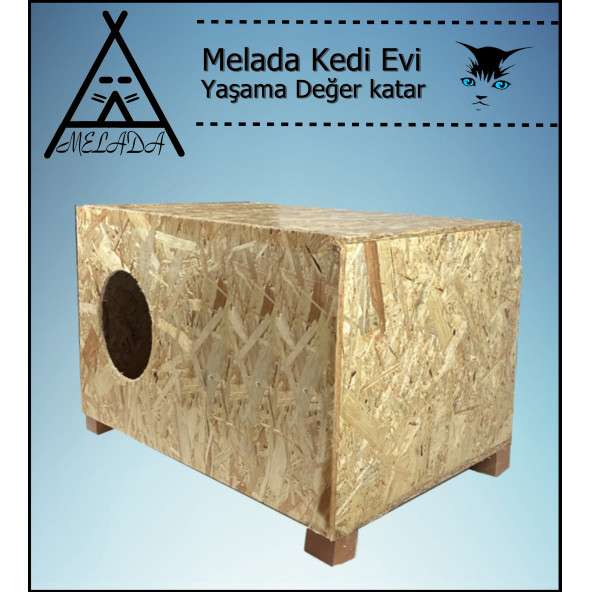 Melada Kedi Evi Dış Ortam Uygun Ahşap Kedi Evi OSB 60x40x30 cm