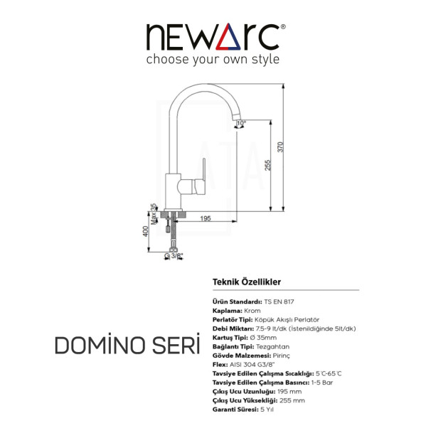 Newarc Domıno Evye Bataryası Parlak  971535 - 2