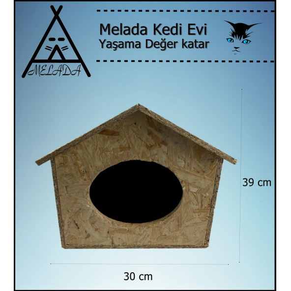 Melada Kedi Evi Dış Ortam Uygun Ahşap Kedi Evi OSB 39x32x30 cm - 3