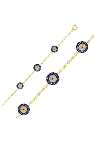 Üçlü Nazar Boncuklu Altın Bileklik