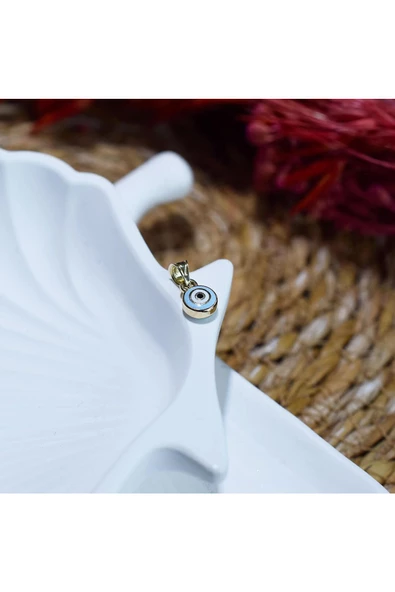 Mavi Mineli Nazar Boncuğu Altın Kolye Ucu - Resim 3