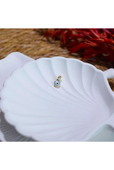 Mavi Mineli Nazar Boncuğu Altın Kolye Ucu - Resim 2