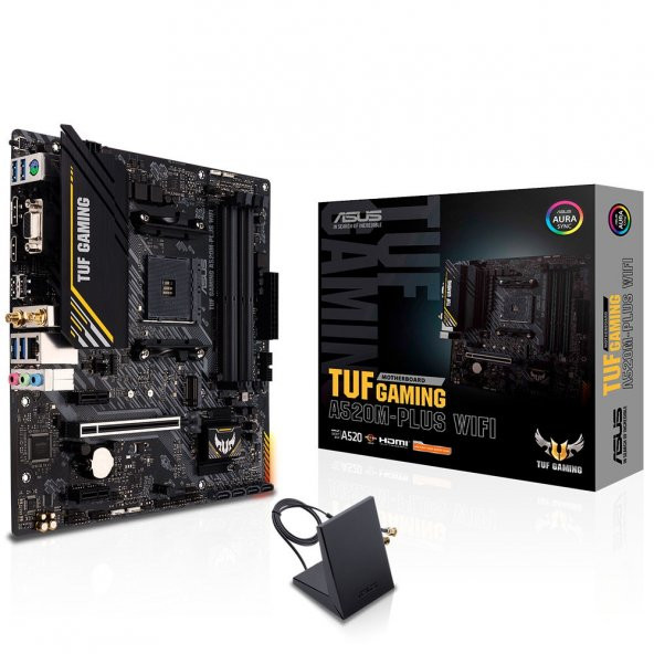 ASUS TUF GAMING A520M-PLUS WIFI AMD A520 AM4 DDR4 4800 Mhz  WIFI BT AURA RGB mATX Anakart - 1