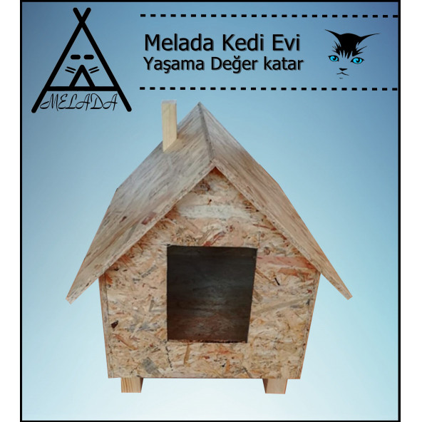 Melada Kedi Evi Dış Ortam Uygun Ahşap Kedi Evi OSB 46x34x34 cm