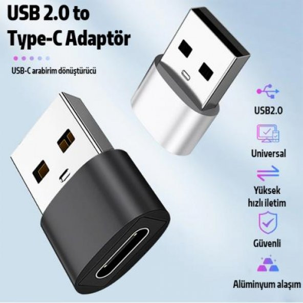 Coofbe Alüminyum Alaşım USB to Type-C Çevirici Dönüştürücü USB Çevirici Dönüştürücü Tak Çalıştır - 2