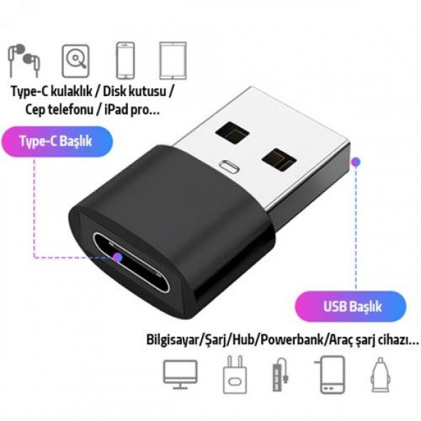Coofbe Alüminyum Alaşım USB to Type-C Çevirici Dönüştürücü USB Çevirici Dönüştürücü Tak Çalıştır - 3