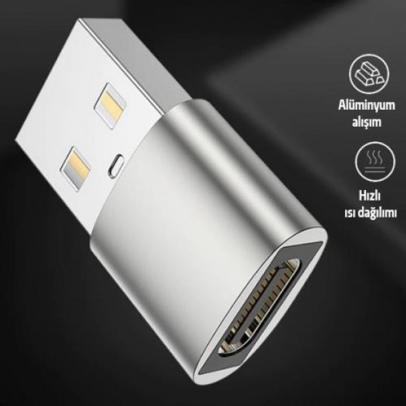 Coofbe Alüminyum Alaşım USB to Type-C Çevirici Dönüştürücü USB Çevirici Dönüştürücü Tak Çalıştır - 5