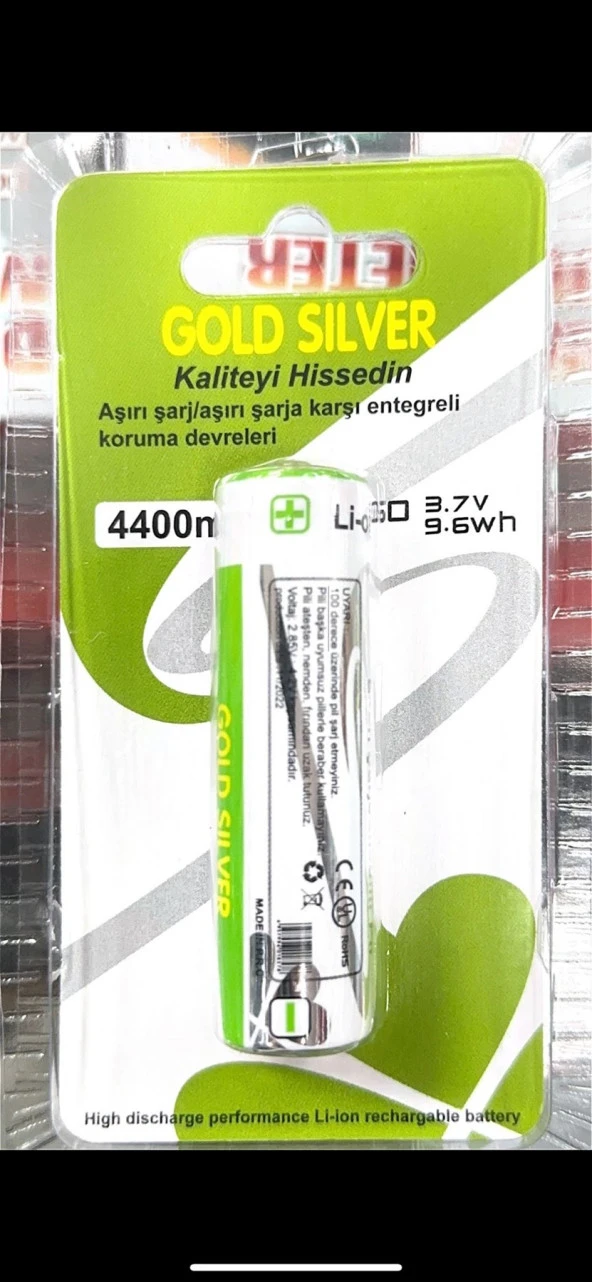 GOLD SLVER 4400 MAH 18650 3.7V 9,6WH ŞARJ EDİLEBİLİR PİL