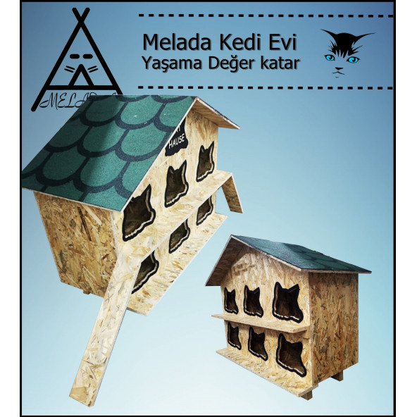 Melada Kedi Evi Dış Ortam Uygun Ahşap Kedi Evi OSB 100X95X50 cm