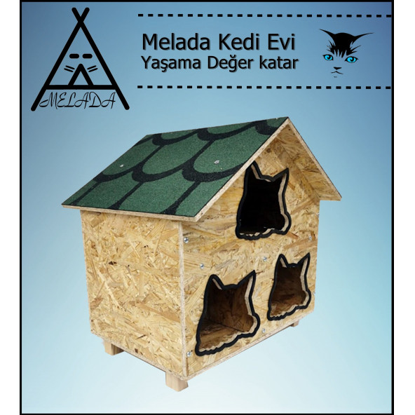 Melada Kedi Evi Dış Ortam Uygun Ahşap Kedi Evi OSB 58x58x40 cm - 2